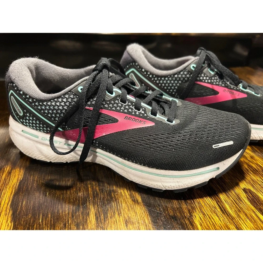 Brooks Ghost 14 Womens Running Shoes Black Pink Teal DNA LOFT Sneaker
